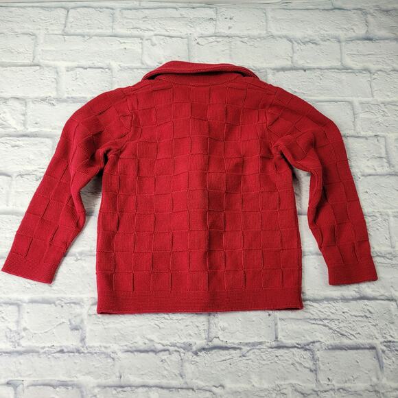 Gymboree Girl's Red Basketweave Button Front Sweater Holiday Pom Poms sz Small - Picture 2 of 10